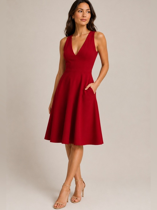 Dress the Population Dresses & Skirts - DRESS THE POPULATION Catalina Fit & Flare Cocktail Dress – Red Rouge